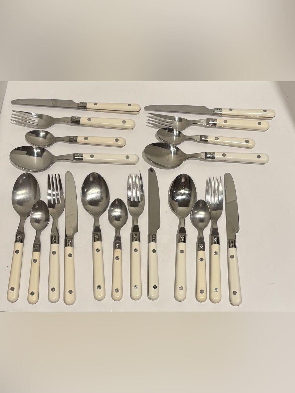 IKEA Stainless Flatware Set Made in Japan Ivory Rivet Handles 20 Pc Vintage